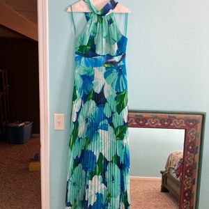 Turquoise, blue and green floor length formal dress